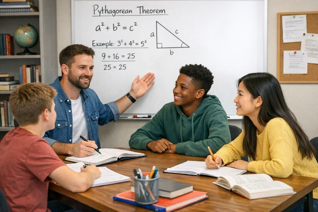 Tutor helping students in classroom
